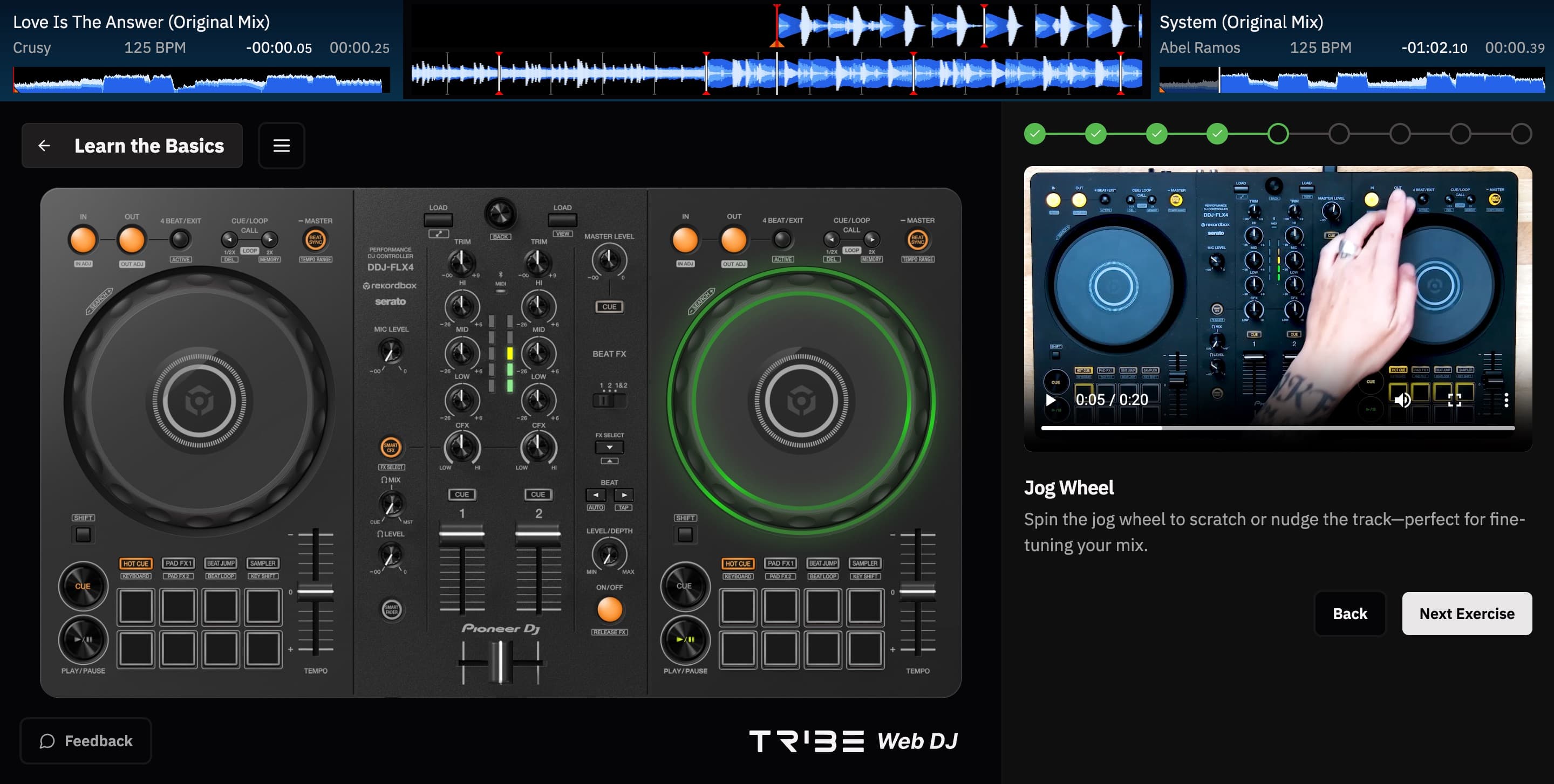 Web DJ Player mixing console with lesson panel
